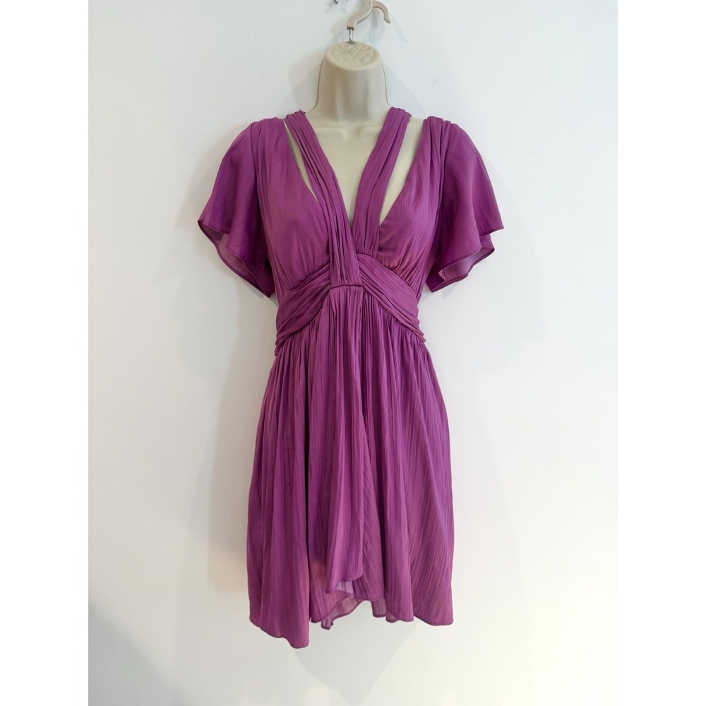 Anthropologie Satin Mini Dress US 10 Medium Purple Silky Pleated Cocktail Dressy - Picture 2 of 10